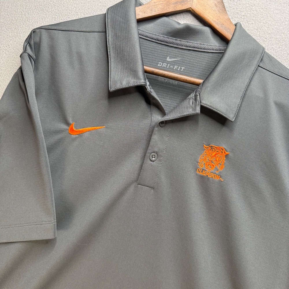 Nike Polo Shirt Men XL Gray Clemson Tigers Dri-Fit Short Sleeve Performance Golf